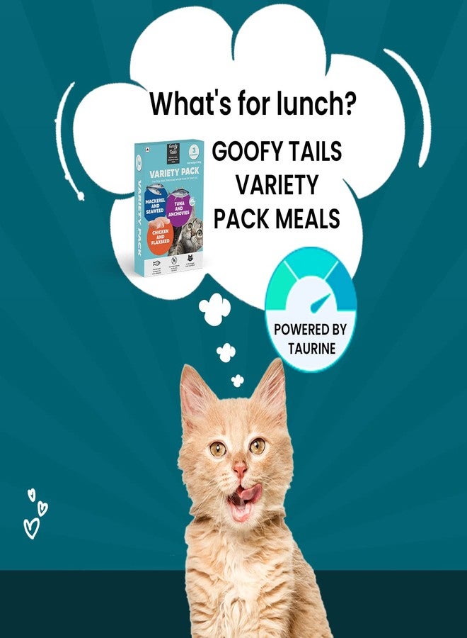 Goofy Tails Wet Cat Food and Kitten Food Variety Pack 210g (70g X 3 Pouches), Tuna and Anchovies, Mackerel and Seaweed, Chicken and Flaxseeds, Preservative Free, Wholesome, Natural Cat Wet Food - Image 5